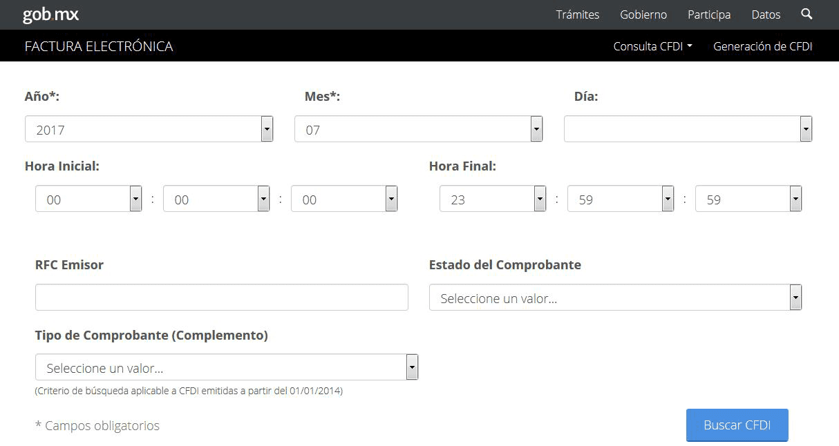 Pantalla de facturas recibidas