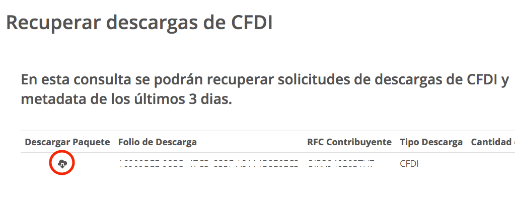 Pantalla de recuperación de descargas