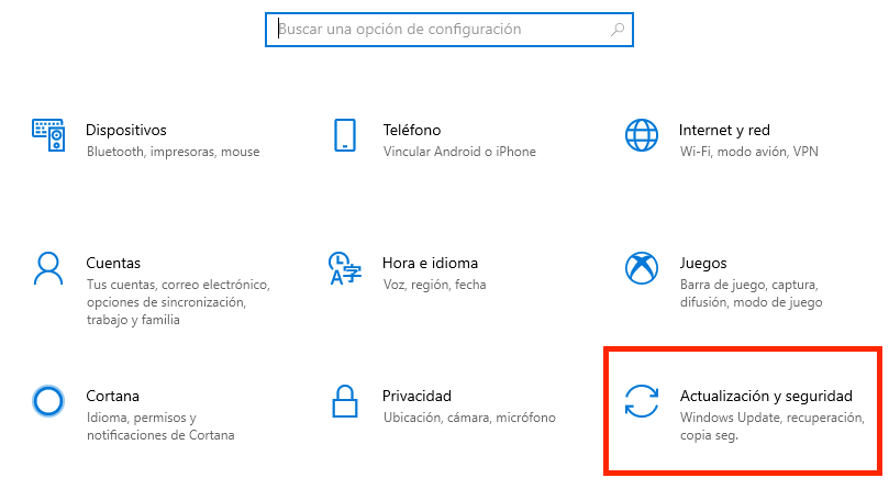 Opciones de configuración en windows