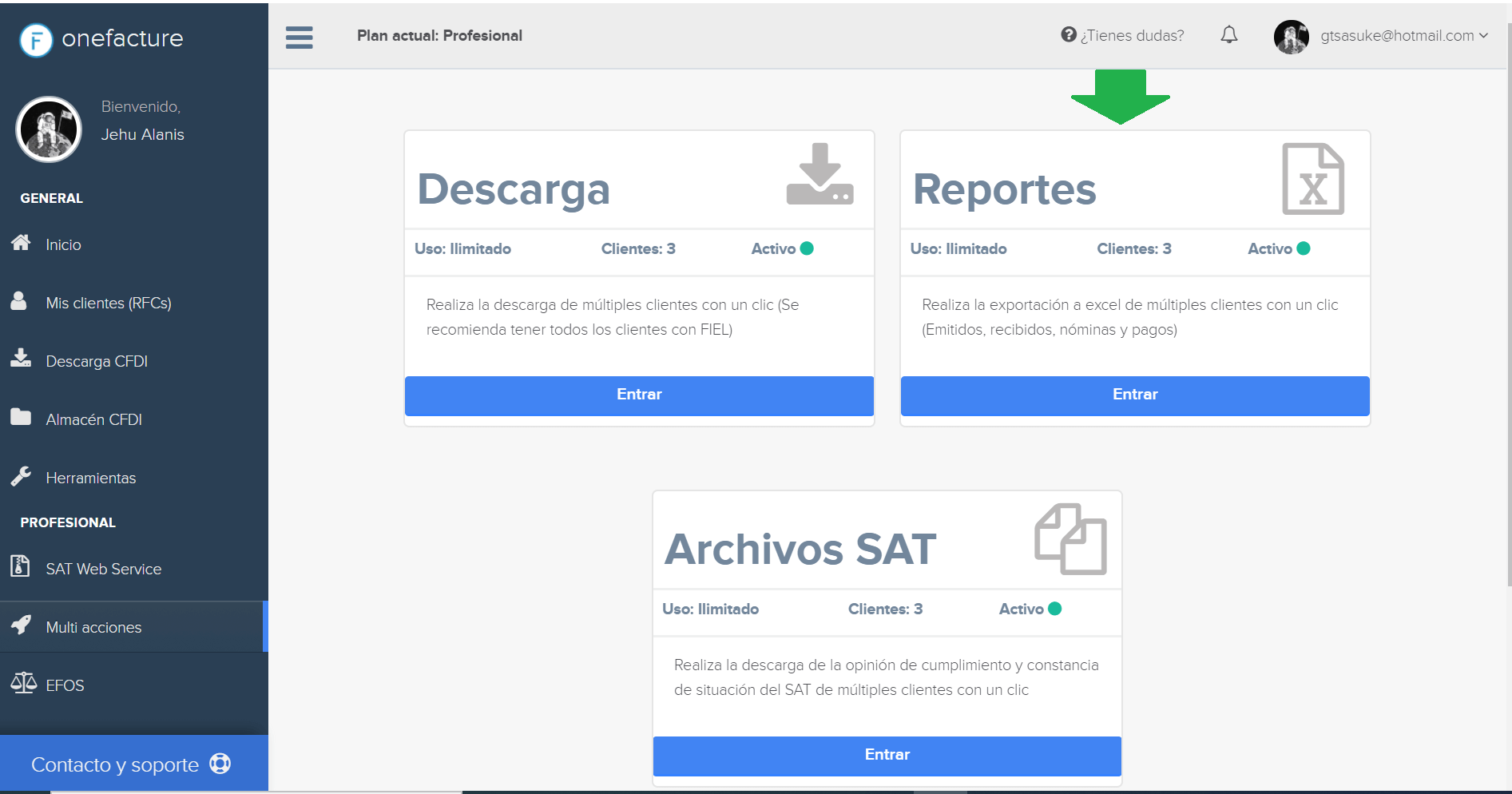 Captura opciones Multi-acciones Reportes