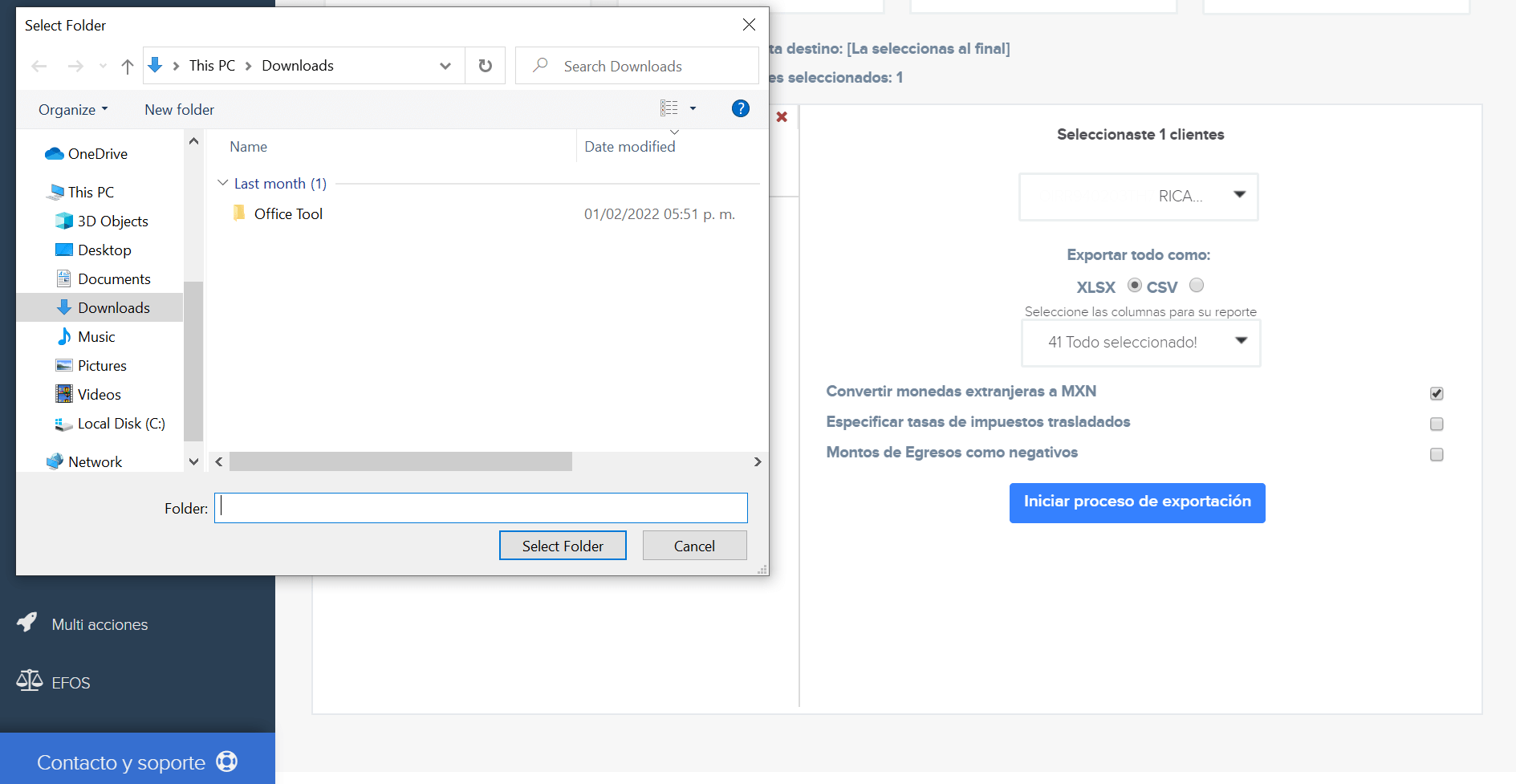 Captura módulo Multi-reportes - Selección ruta de descarga