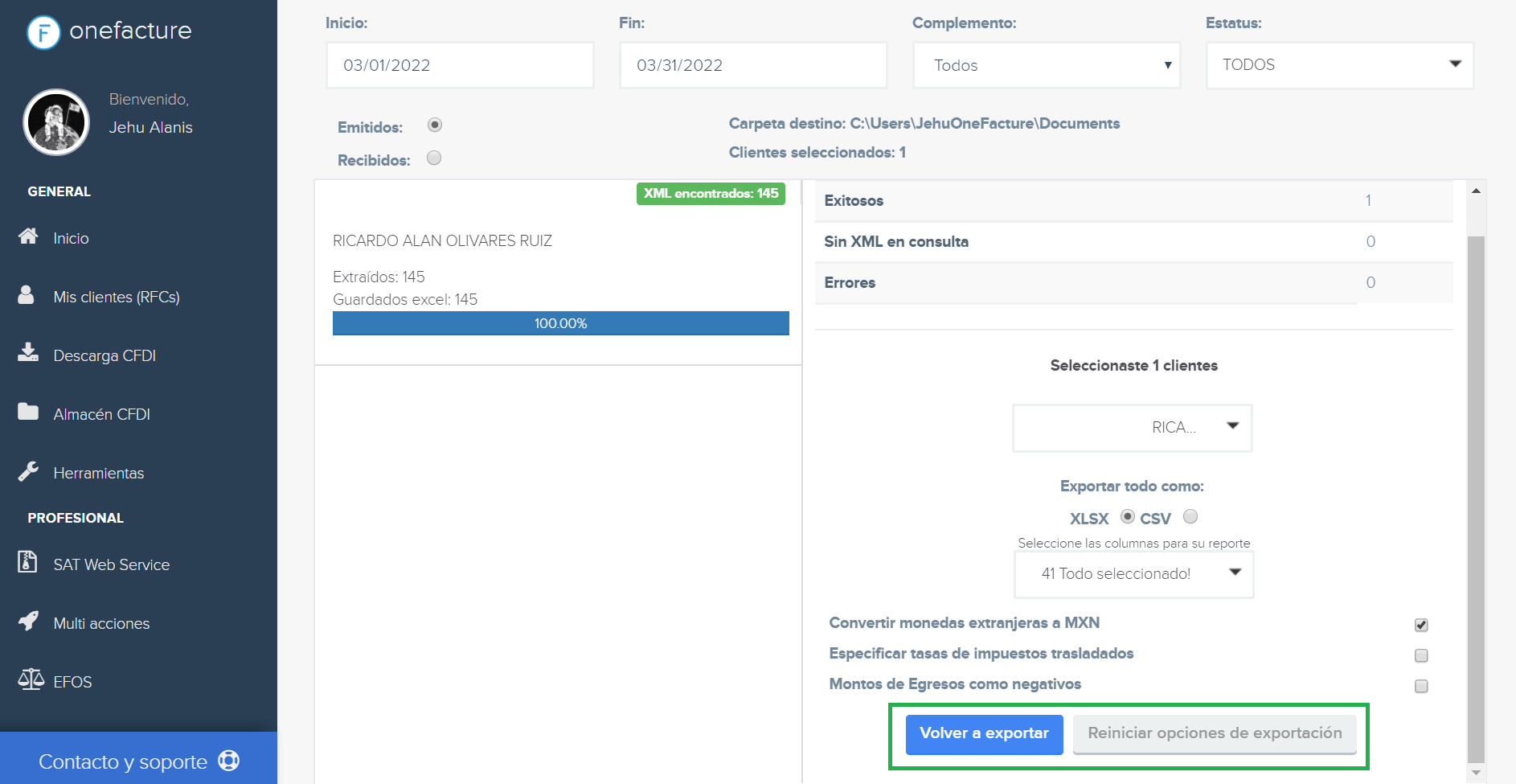 Captura módulo Multi-descarga - Volver a exportar