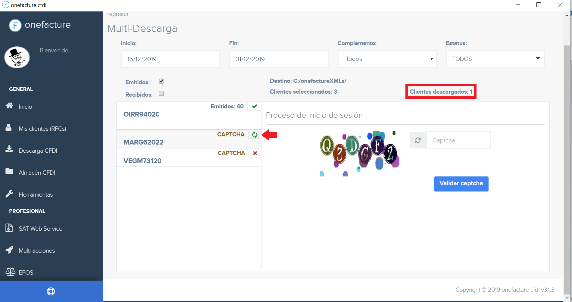 Captura módulo Multi-descarga - clientes con FIEL como método de descarga