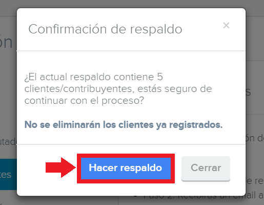 Ventana de confirmación de respaldo