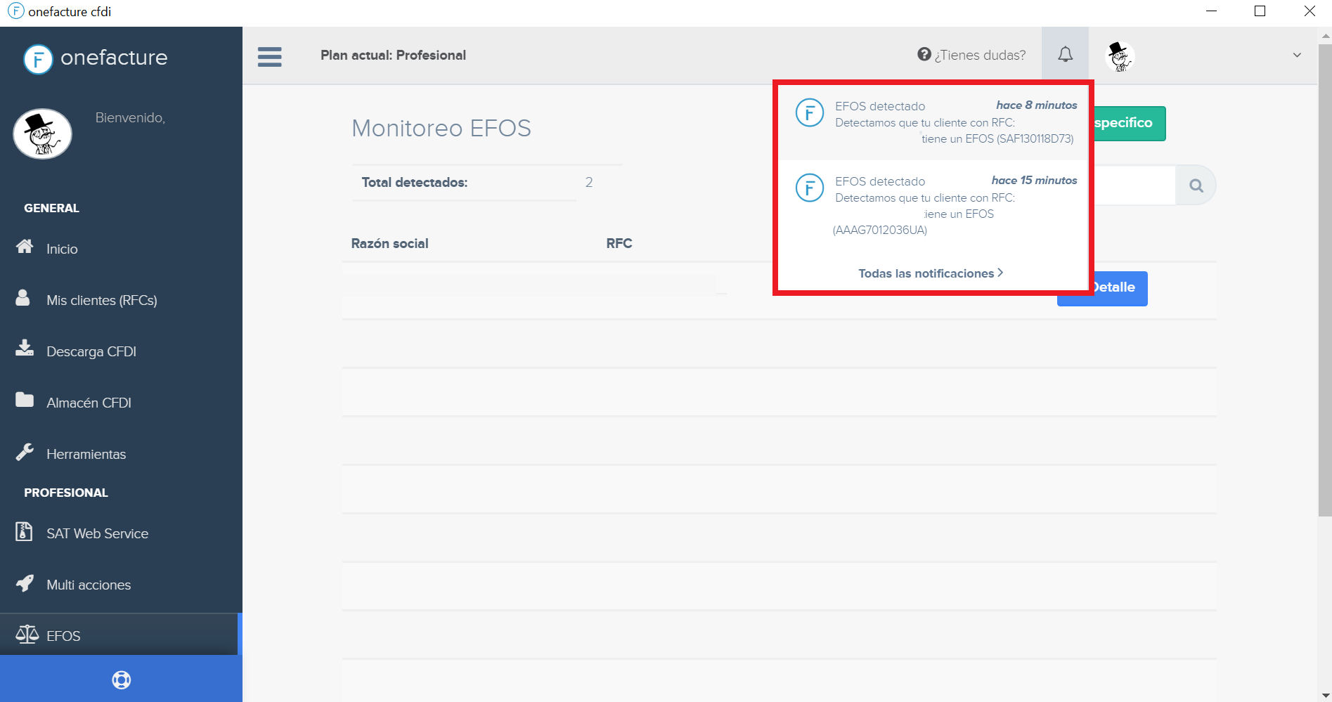Notificaciones de EFOs