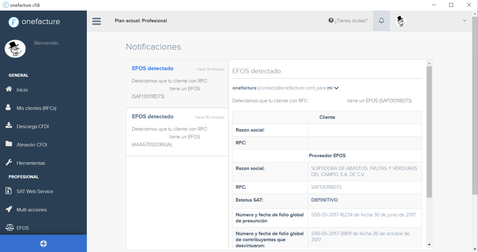 Información del proveedor EFOs 1