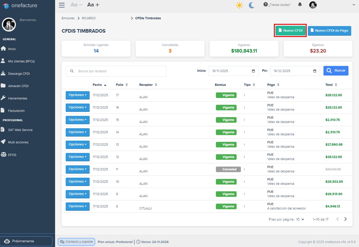 Captura módulo descarga xml - selección de cliente