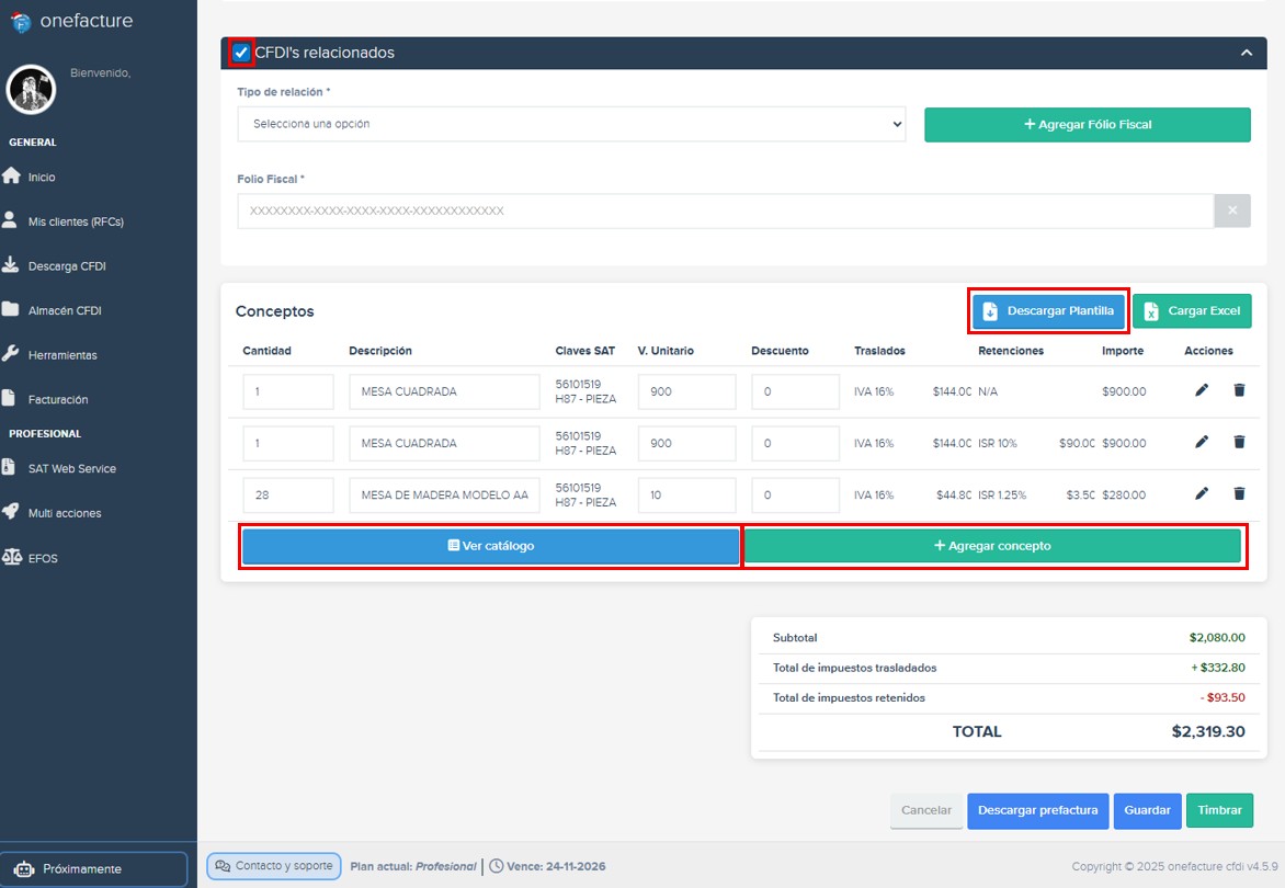 Captura módulo descarga xml - apartado de retenciones