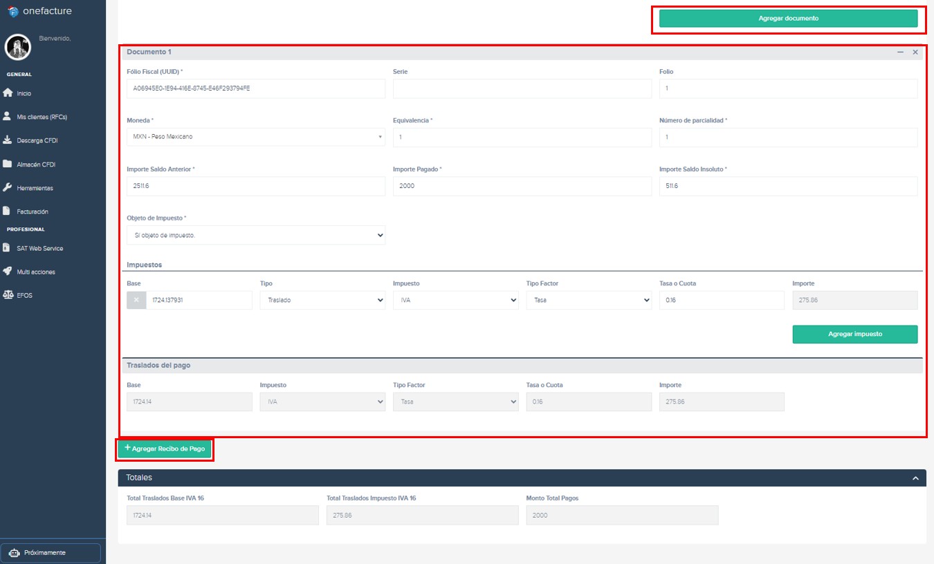 Captura módulo descarga xml - apartado de retenciones