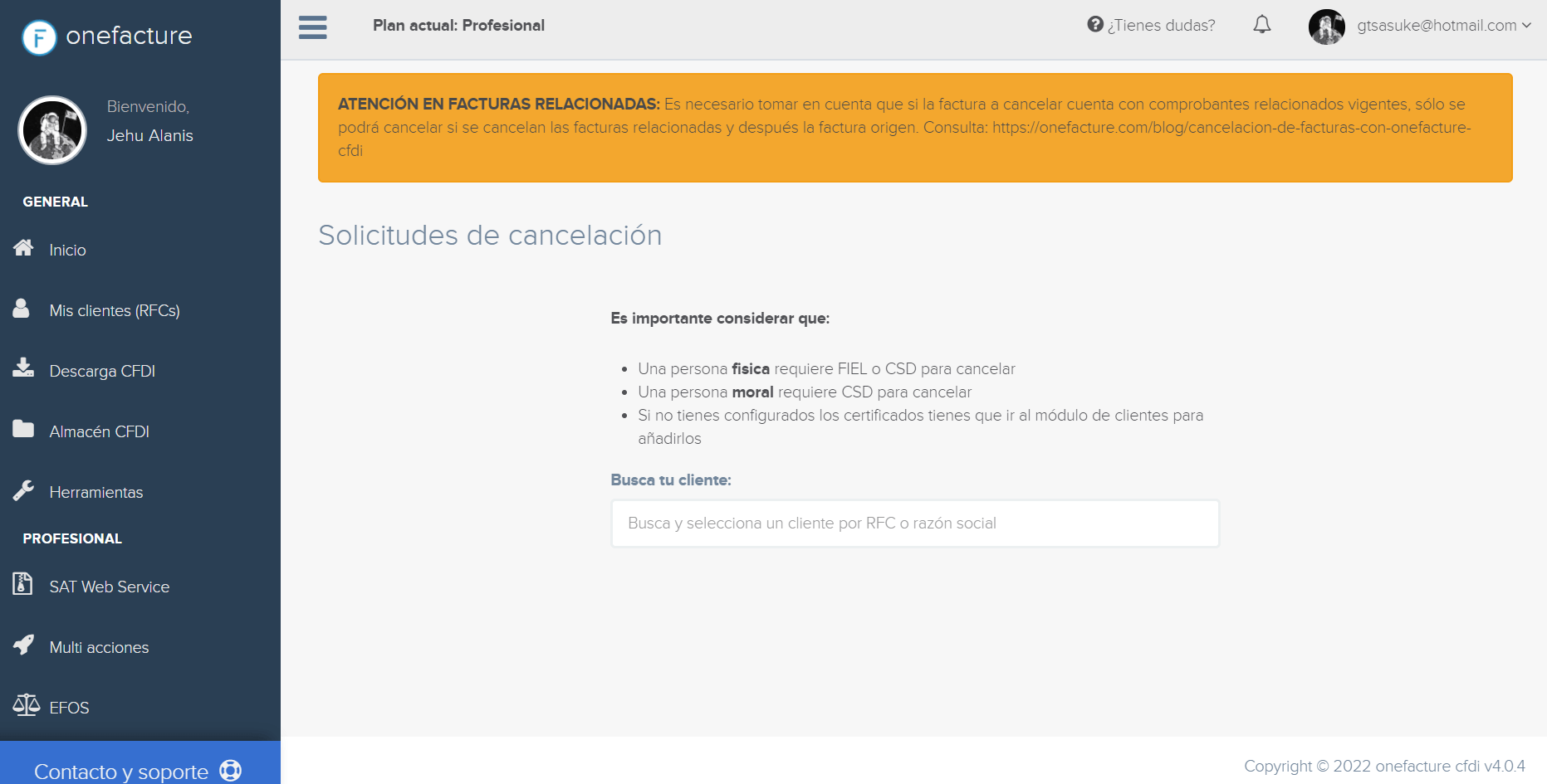 Captura inicio - modulo cancelaciones